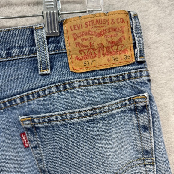 Levis 517 Bootcut Jeans Mens 36x36 Blue Denim Pants Distressed Ripped Cowboy - Picture 3 of 13